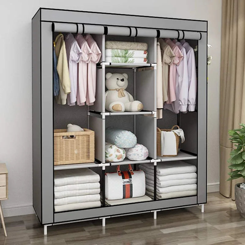 Ljustra Portable Closet Wardrobe Organizer with 6 Shelves and 2 Hanging Sections