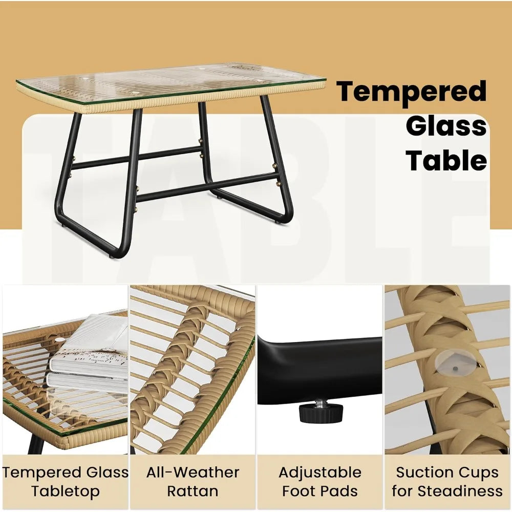 4 Piece Outdoor Wicker Patio Furniture Set Modern Bohemian Loveseat