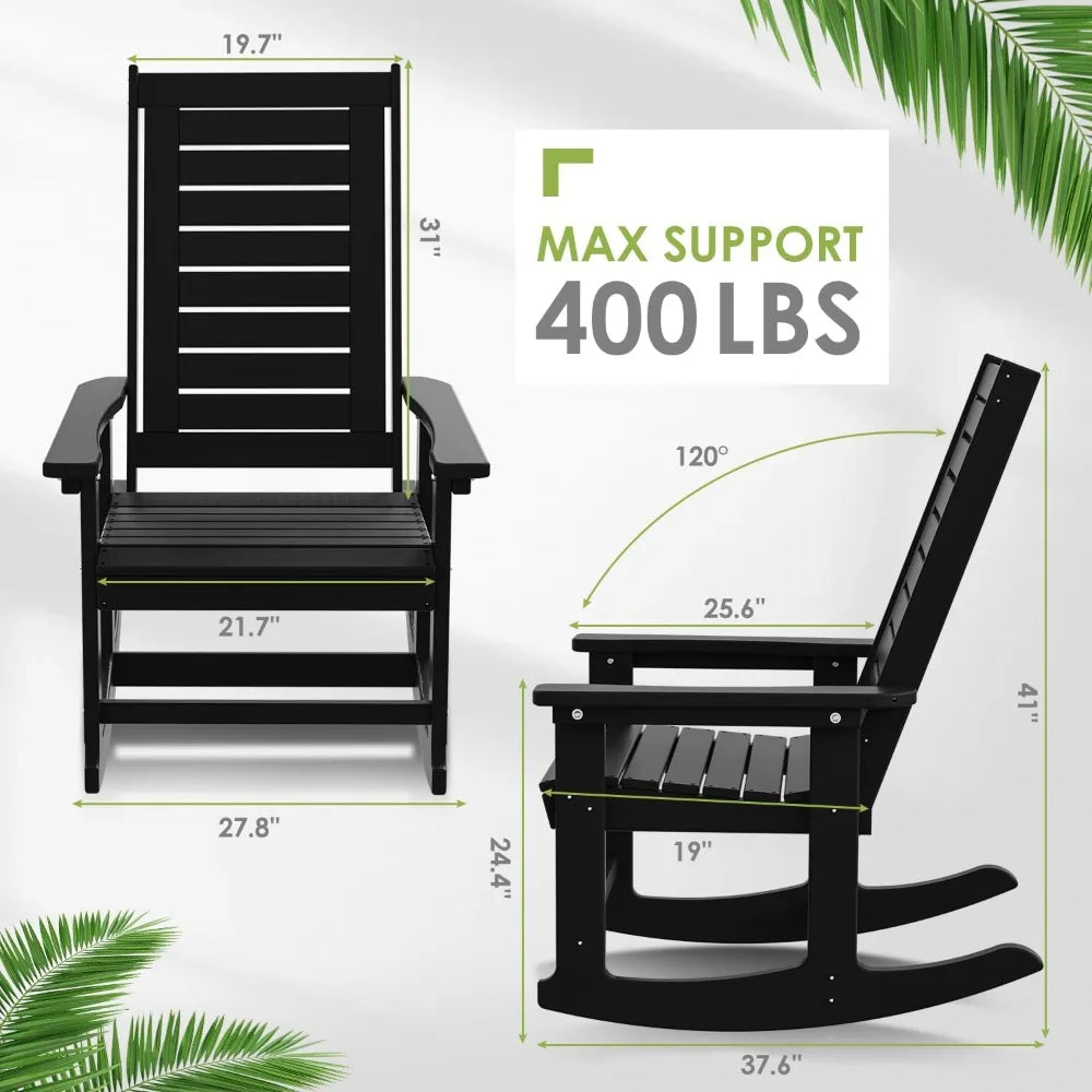 Outdoor Rocking Chairs Set of 2 HDPE Plastic Oversized Rockers