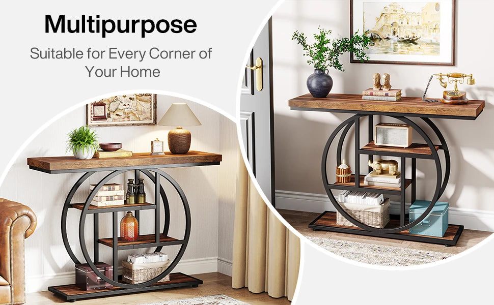 Console Table 4-Tier Entryway Table Industrial Sofa Table Living Room