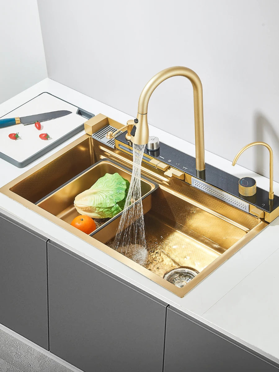 Large Stainless Steel Kitchen Sink 75x45cm with Faucet Digital Display