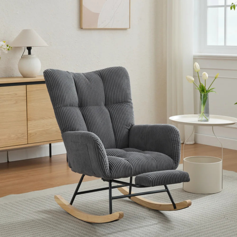 Modern Upholstered Glider Rocking Chair with Solid Wood Legs Accent Chair