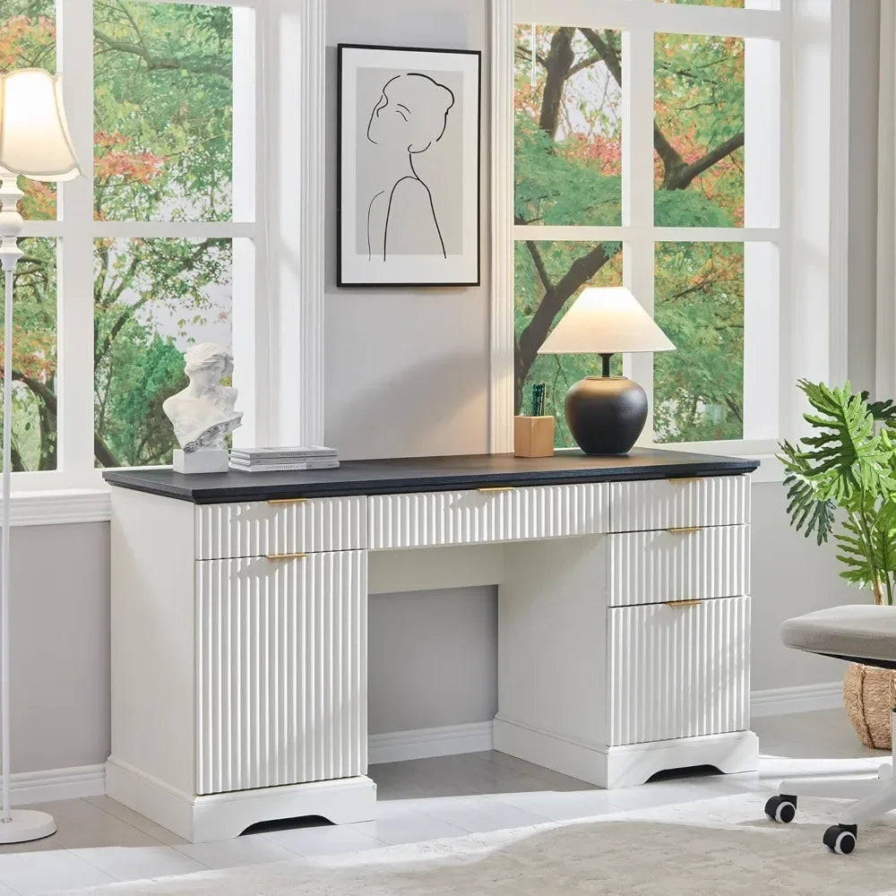 58 Inch Modern Executive Desk with Storage 5 Drawers Home Office