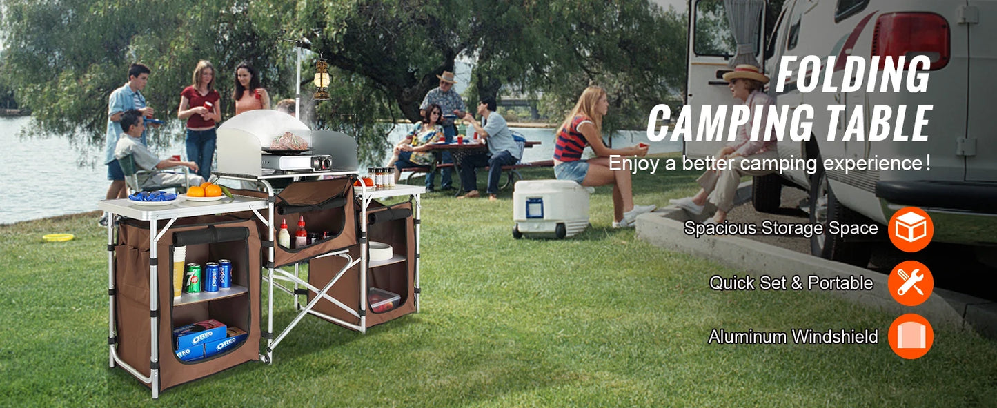 Ljustra Folding Camping Kitchen Table Portable Storage Rack Outdoor BBQ