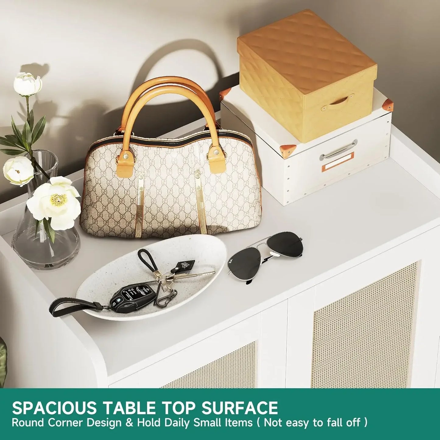 5-Tier Rattan Shoe Cabinet Entryway Storage Adjustable Shelves 20 Pair