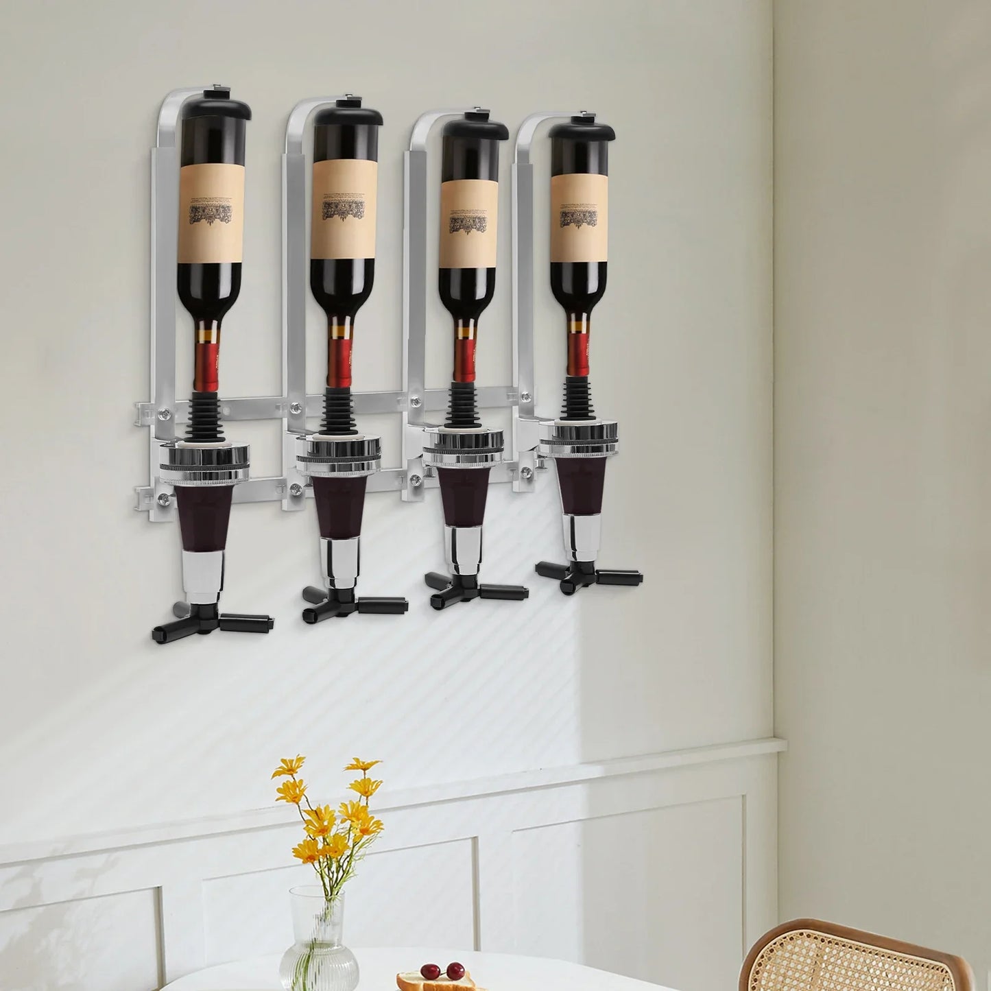 Ljustra Wall Mount 4 Bottle Dispenser Alcohol Shelf Liquor Rack