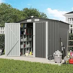 8x6 Outdoor Storage Shed Galvanized Metal Garden Shed with Lock