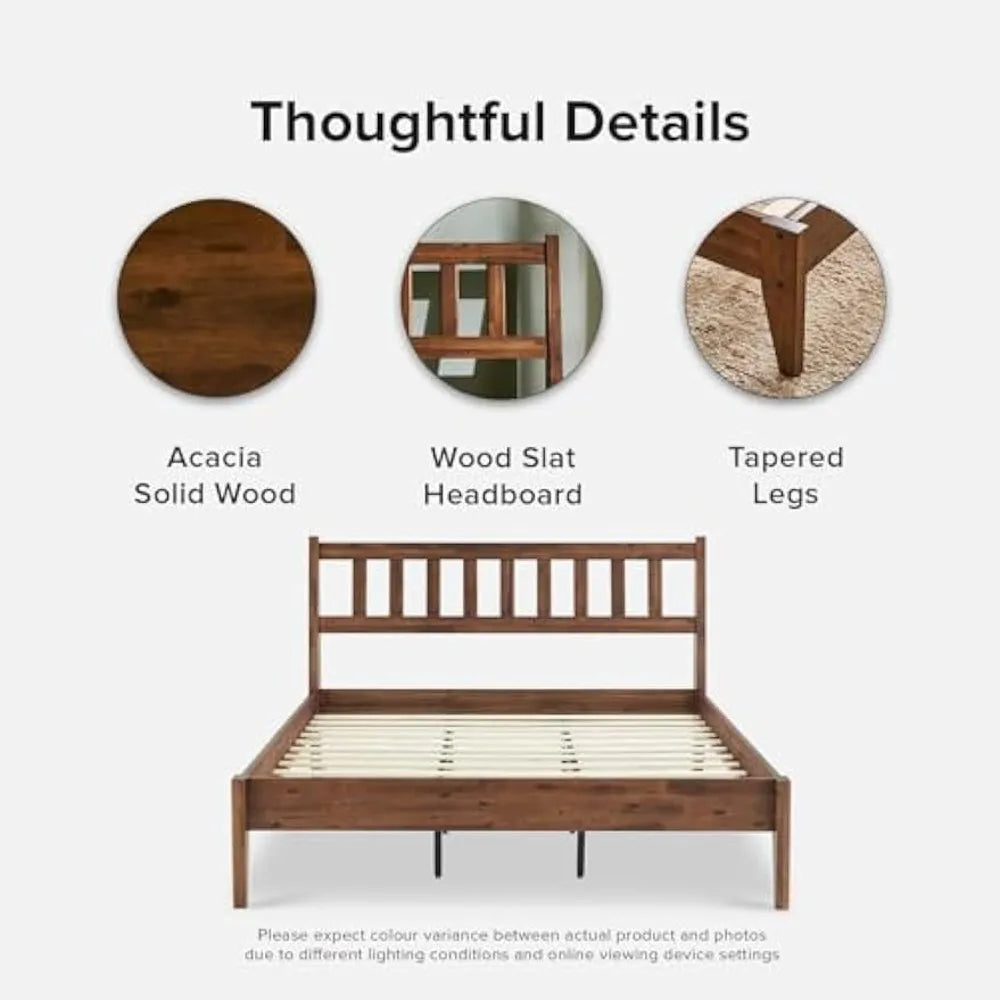Ted Bed Frame Mid Century Modern Acacia Solid Wood Platform Bed
