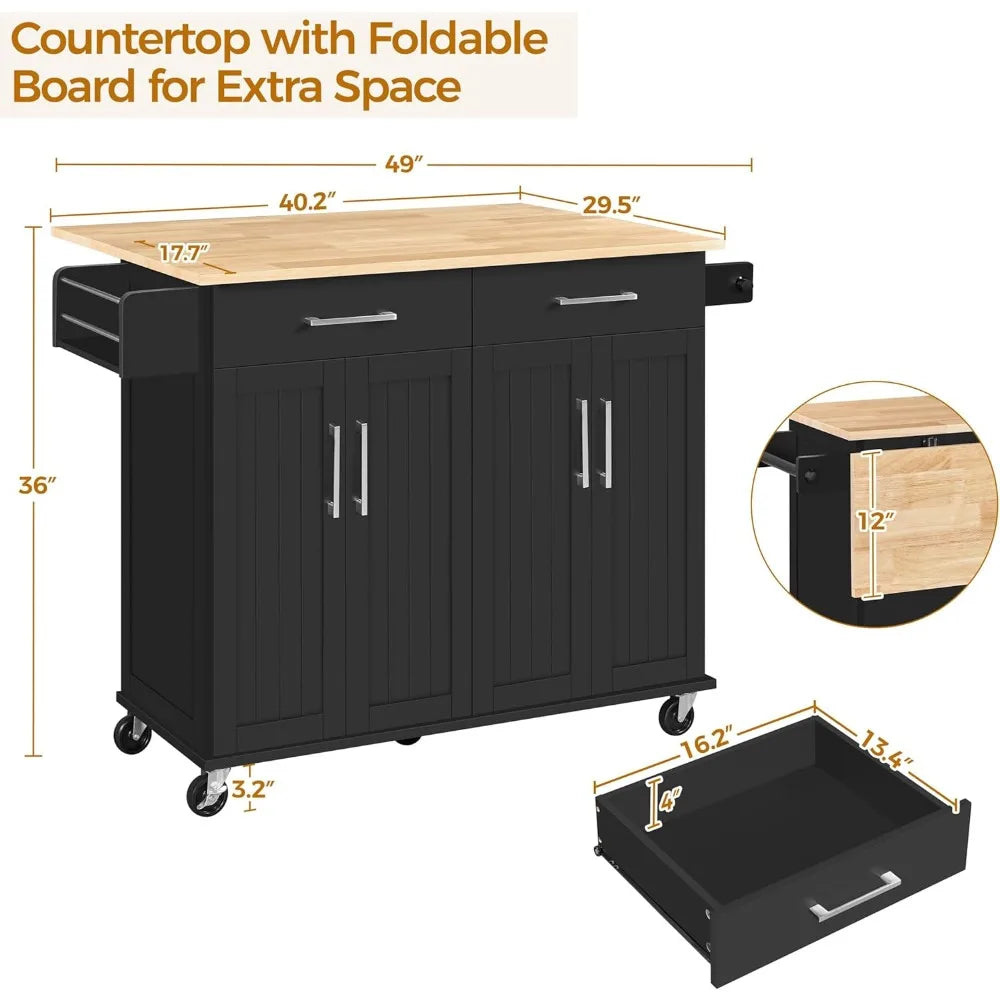 Rolling Kitchen Island Cart 49" on Wheels with Storage Cabinet Drawers