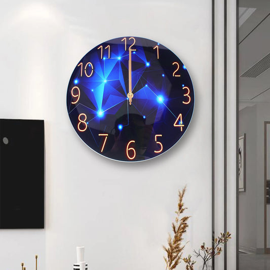 Ultra-Thin Round Tempered Glass Wall Clock Diamond Modern Home Decor