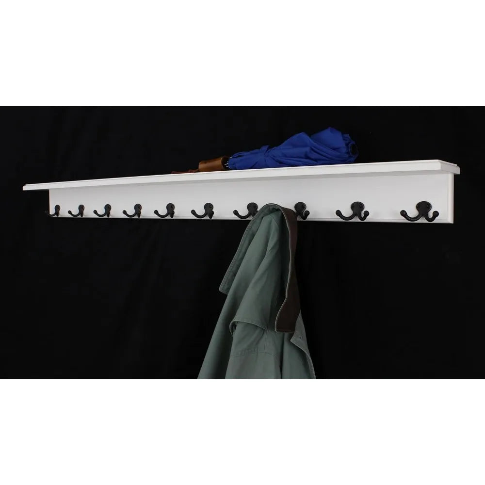 White Shelf Coat Rack with Aged Bronze Hooks Wall Mounted 21 Inch
