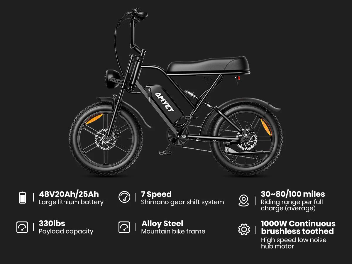 Ljustra V9-G60 1000W Electric Bike Adults 20 Inch Tires Mountain Ebike