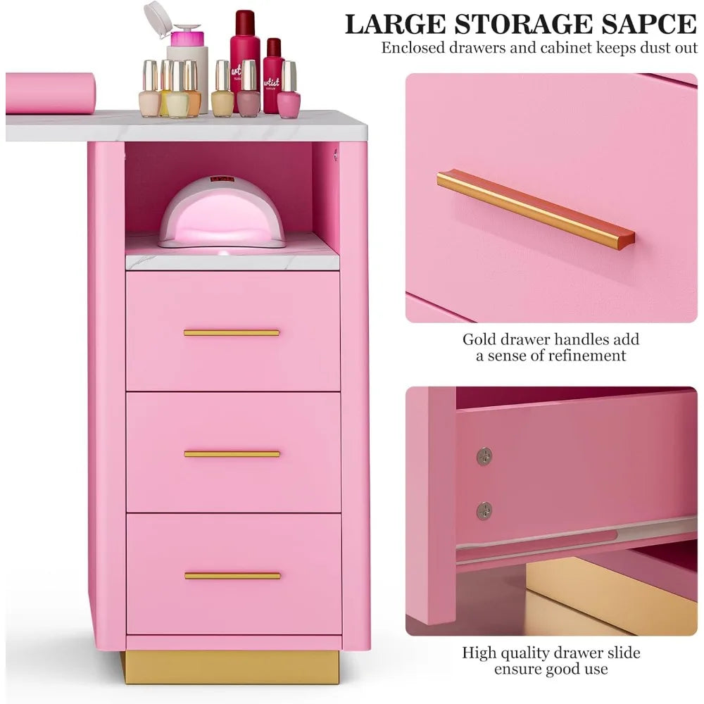 Beauty Manicure Table with Storage Acetone Resistant Nail Desk Workstation