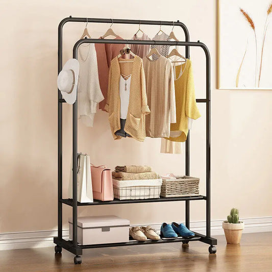 Rolling Clothes Rail Rack Garment Hanging Rack with Storage Shelves
