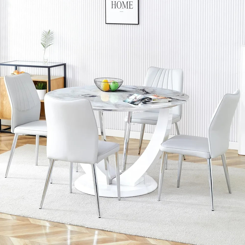 48 Inch Round Dining Table for 4 Sturdy Faux Marble Pedestal Table