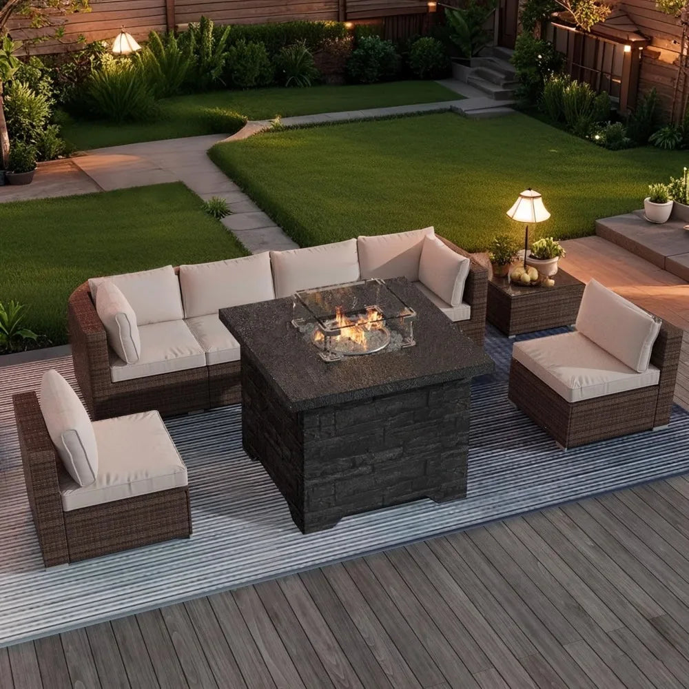 4-Piece Propane Fire Pit Table Set with Glass Wind Guard and Cover