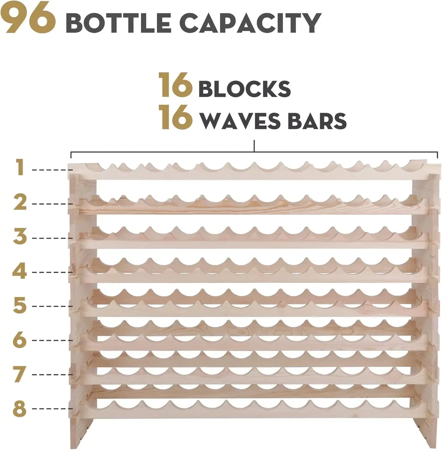 Stackable Modular Wine Rack Freestanding Wooden Storage Holder