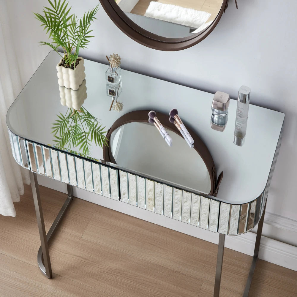 33.9" Mirrored Makeup Vanity Desk with LED Mirror and Storage Drawers