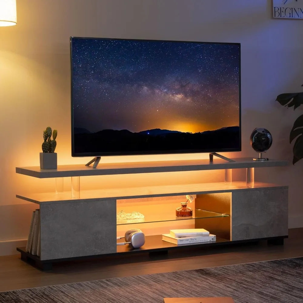 Grey LED TV Stand Modern Entertainment Center for 65 Inch TV