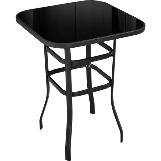 Ljustra Metal Frame Patio Bar Table Tempered Glass Outdoor Bistro Table