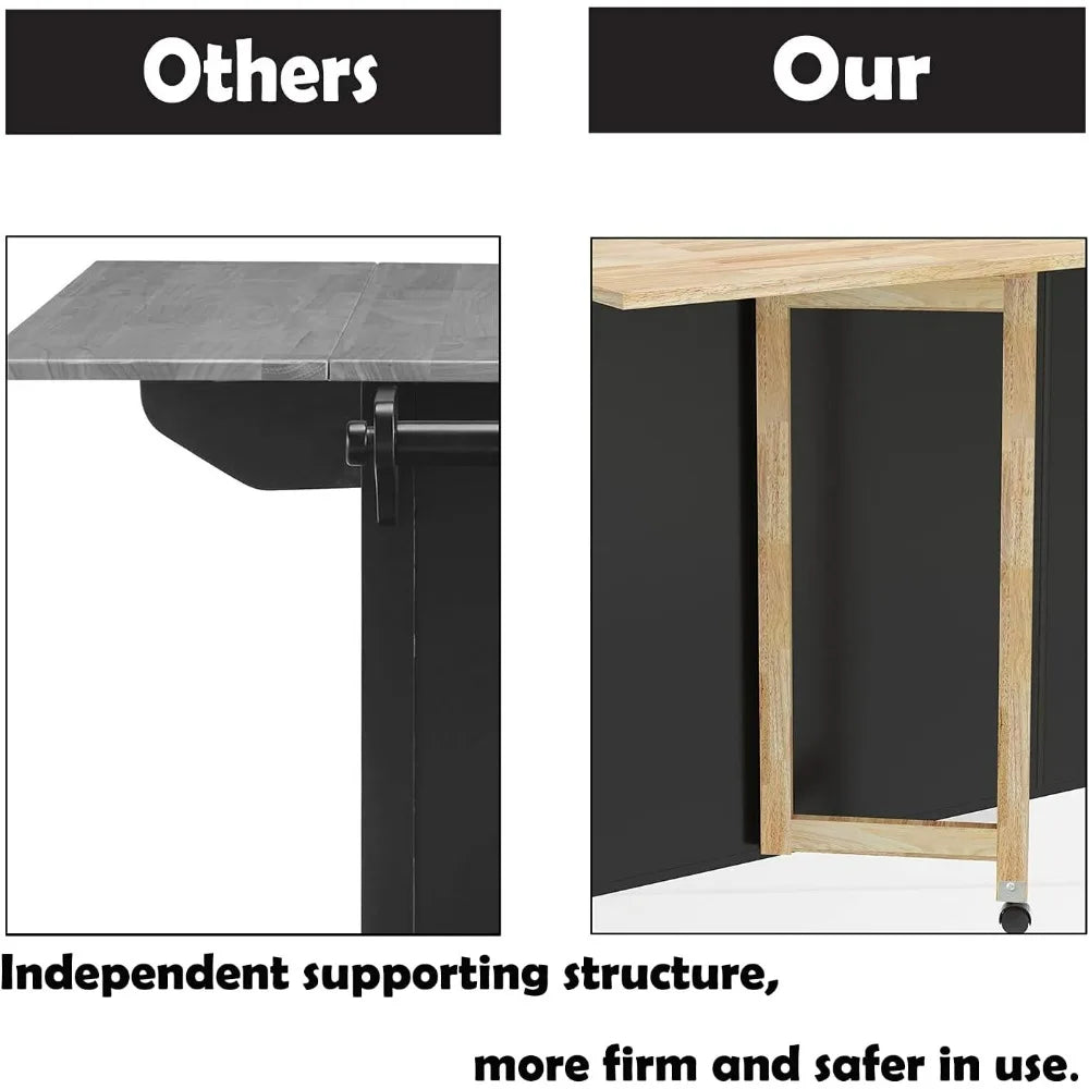 Kitchen Island Cart on Wheels Drop-Leaf Storage Cabinet Trolley