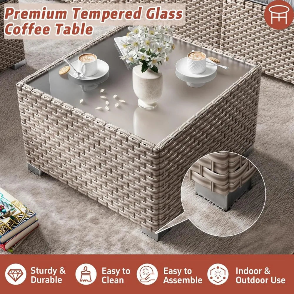 13 Piece Patio Furniture Set Outdoor Wicker Sofa Sectional Set