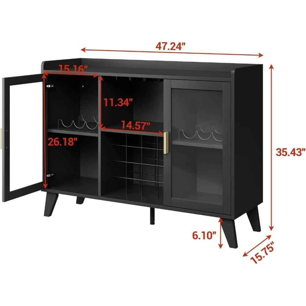 Modern Wine Bar Cabinet LED Light Coffee Liquor Storage Sideboard