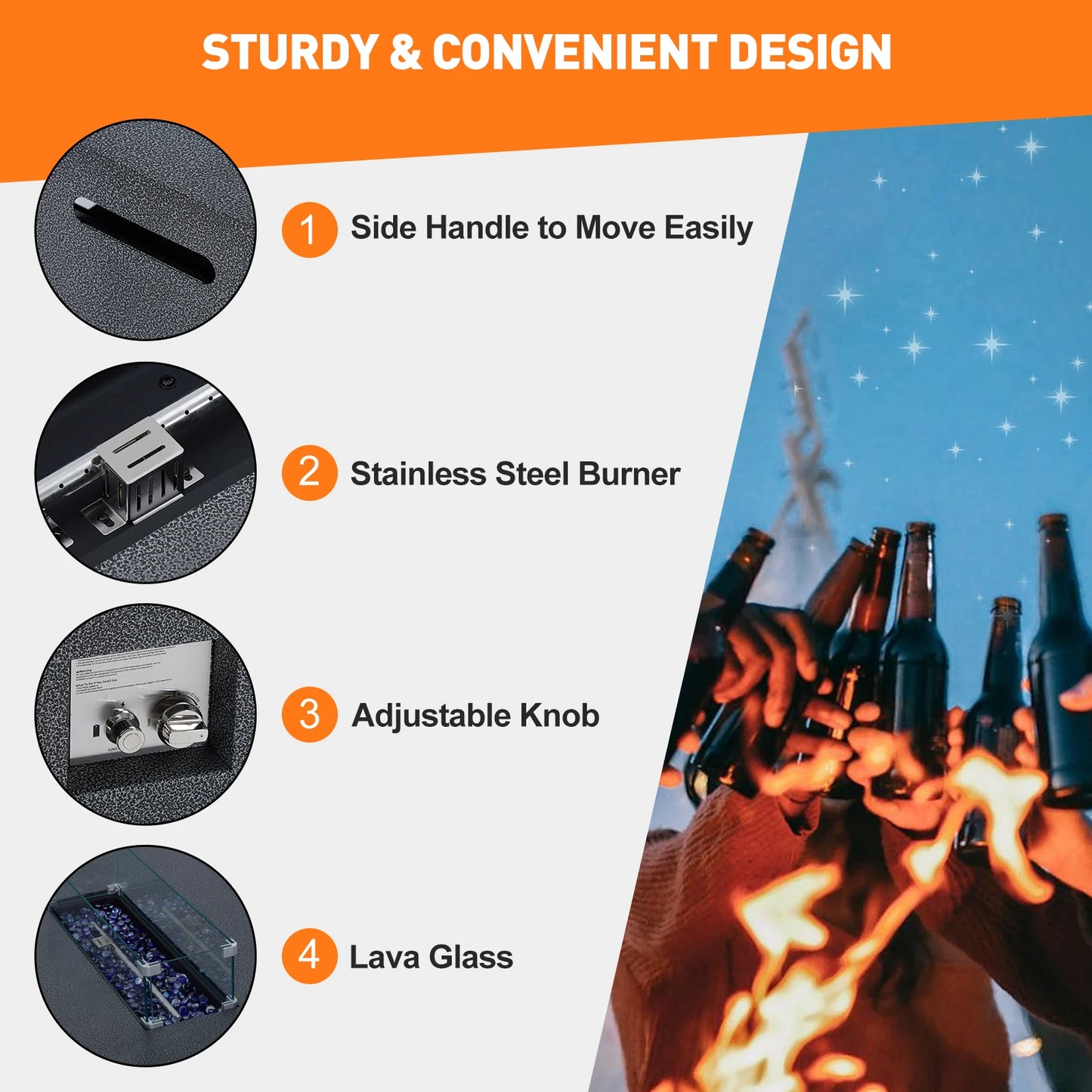 Ljustra 48 Inch Outdoor Rectangle Propane Gas Fire Pit Table 50000 BTU