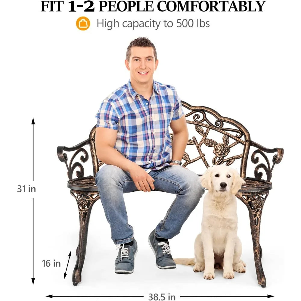 Ljustra 38.5" Outdoor Metal Rose Bench Antique Cast Iron Garden Seating