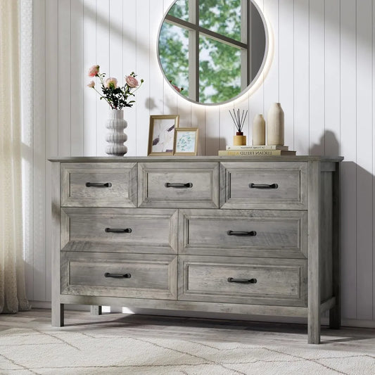 Farmhouse 7-Drawer Dresser Bedroom Storage Organizer Wood Chest