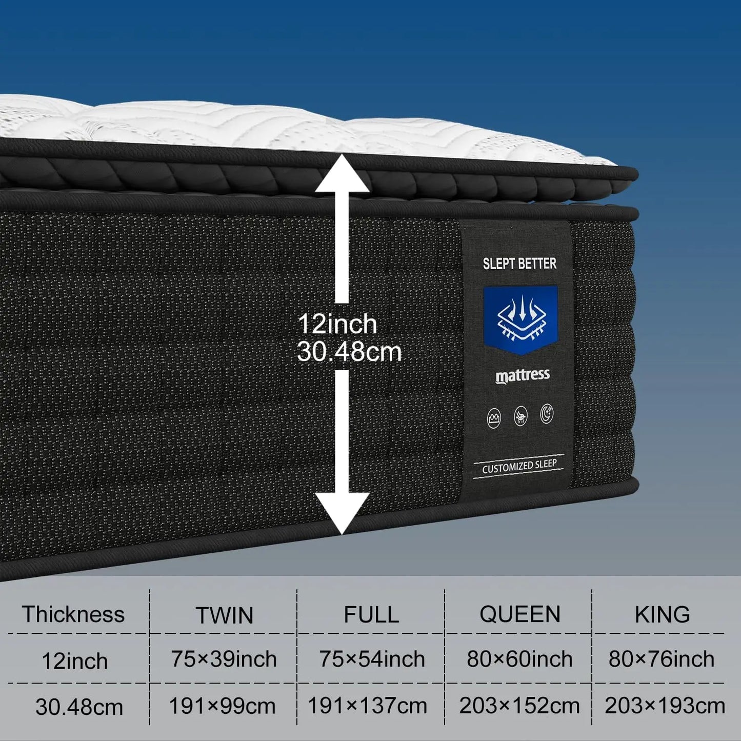 Ljustra Twin 12 Inch Pillow Top Memory Foam Pocket Spring Mattress