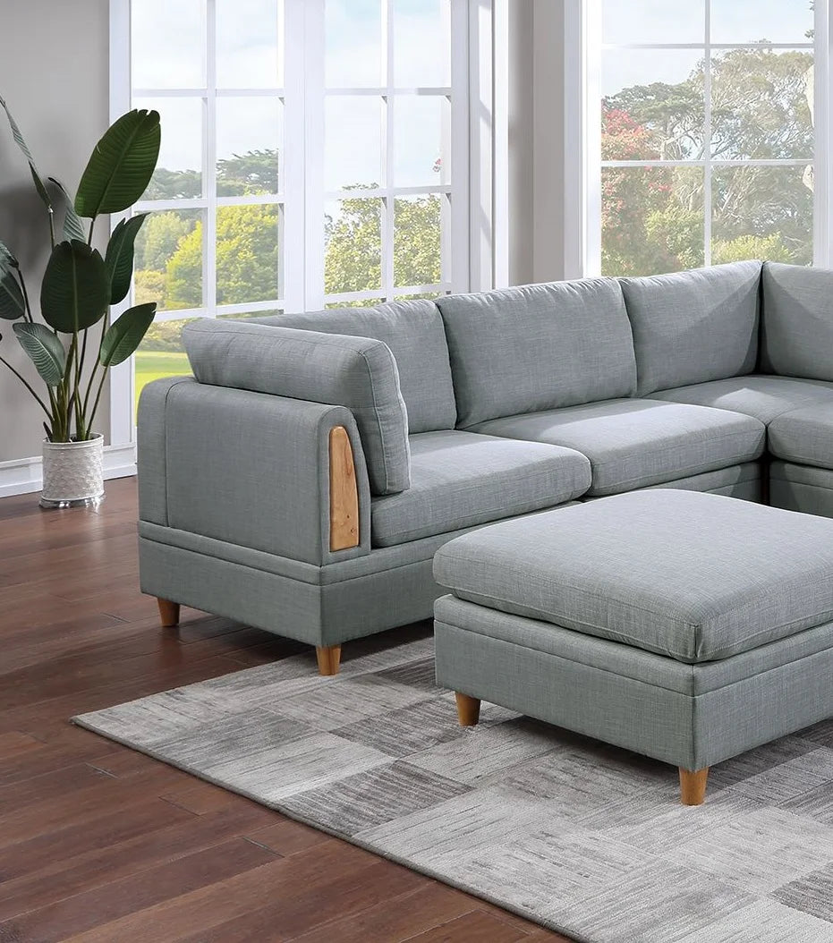 Ljustra 8pc Sectional Sofa Set Living Room Furniture Light Grey Fabric