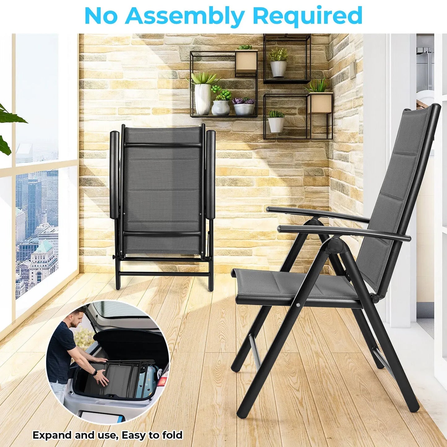 Foldable Garden Chair with Adjustable Backrest and Armrests Outdoor