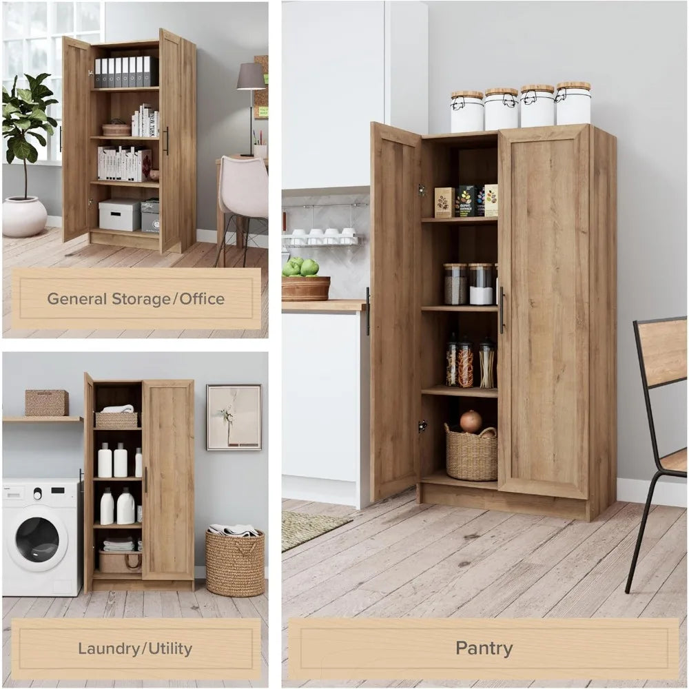 Natural Oak Tall Accent Kitchen Pantry Storage Cabinet Buffet