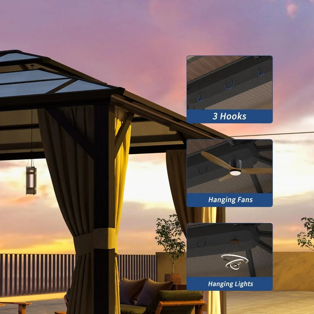 Garden Gazebo 10x12FT Aluminum Frame with Curtains and Netting