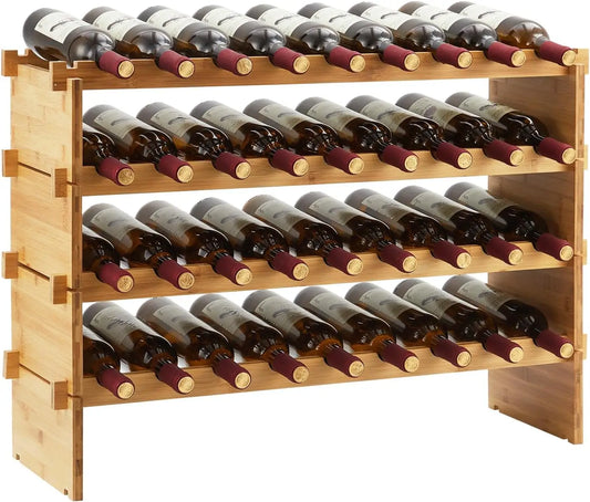 Bamboo Wine Rack Stackable Modular Freestanding Storage Display Shelf