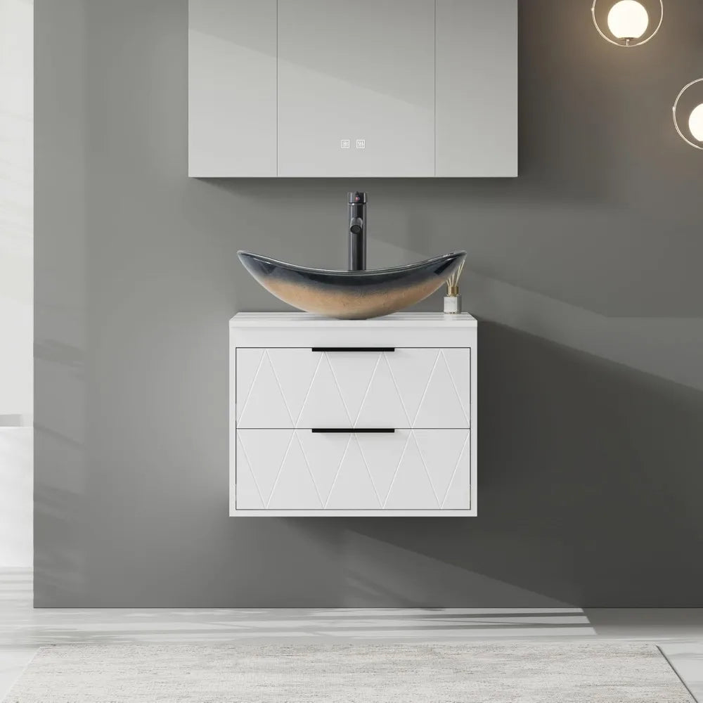 24 Inch Bathroom Vanity Wall Mounted Cabinet with Sink and Storage