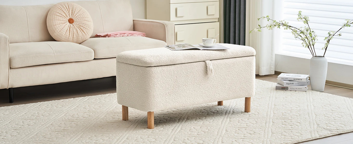Boucle Storage Ottoman Bench for Bedroom Entryway Home Decor