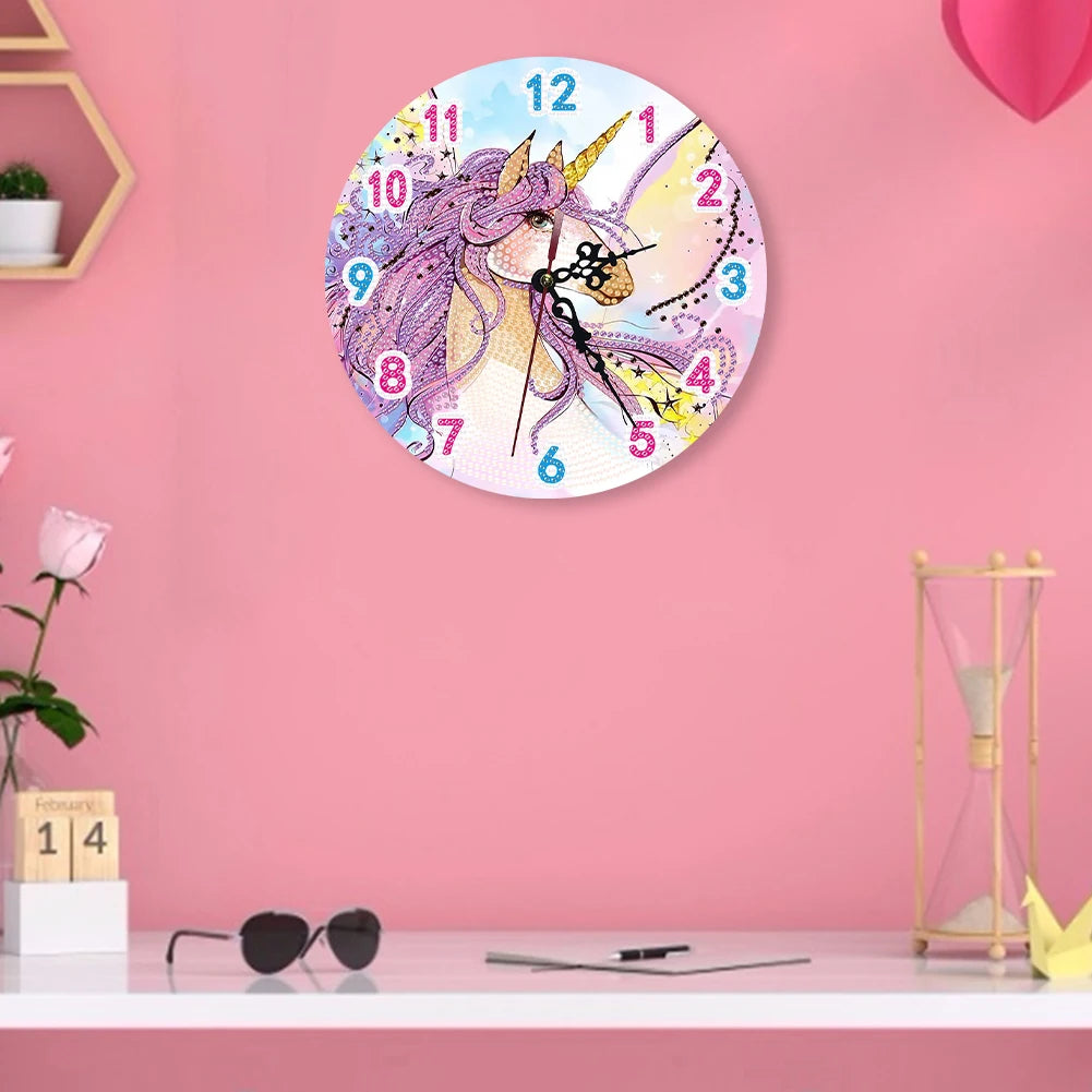 2D Flat DIY Diamond Painting Wooden Wall Clock Kit for Home Decor