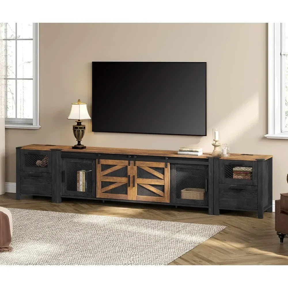 TV Stand Set for 85 inch TV with Charging Station Modern Entertainment Center