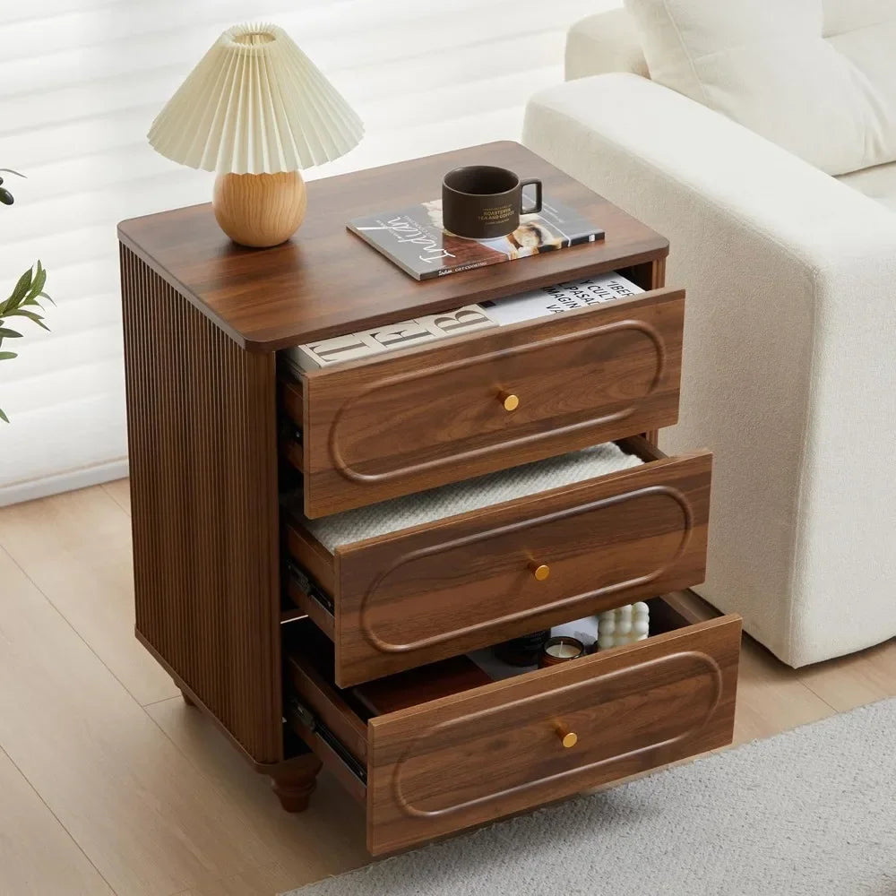 3 Drawer Fluted Dresser Mid Century Modern Bedroom Storage Organizer