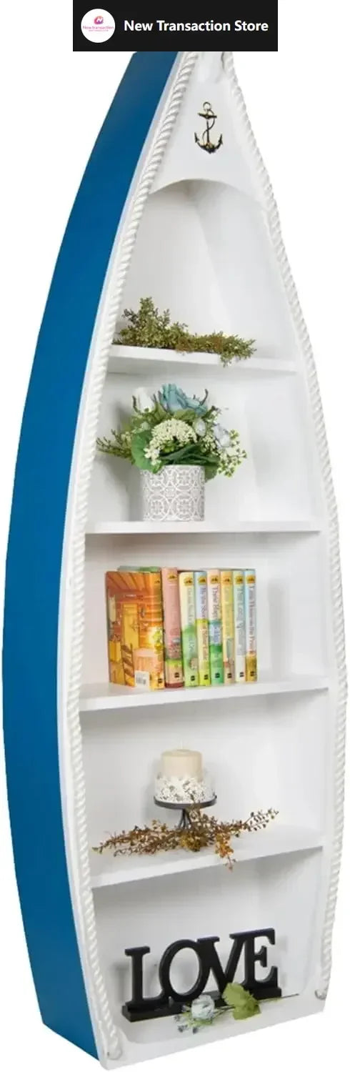6 Foot Tall Wooden Coastal Sailboat Bookcase Nautical Room Decor
