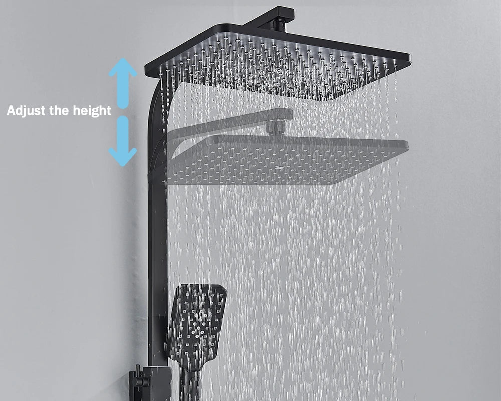 Black Digital Display Thermostatic Shower Faucet Rainfall Mixer Tap
