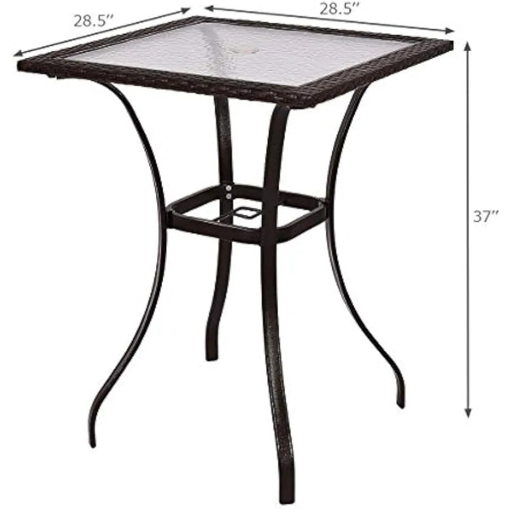 Patio Bar Table with Umbrella Hole Heavy Duty Outdoor Glass Top 37 Inch