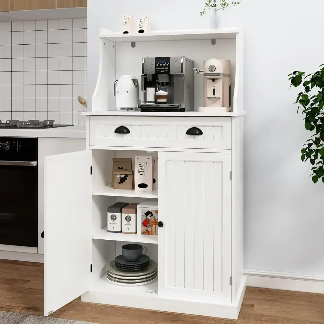 54 Inch Freestanding Kitchen Pantry Storage Cabinet with Adjustable Shelves