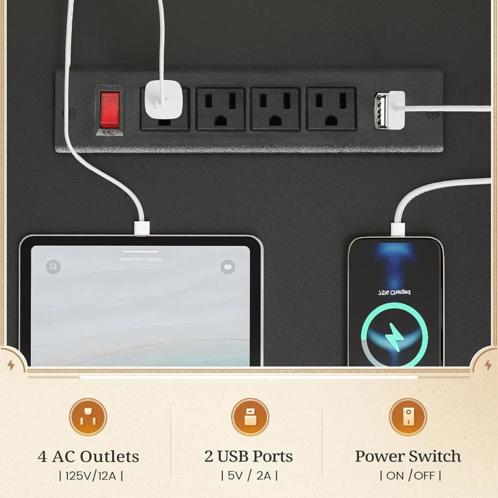 Farmhouse Computer Desk with Hutch 3 Drawers Power Outlet 47.2 Inch