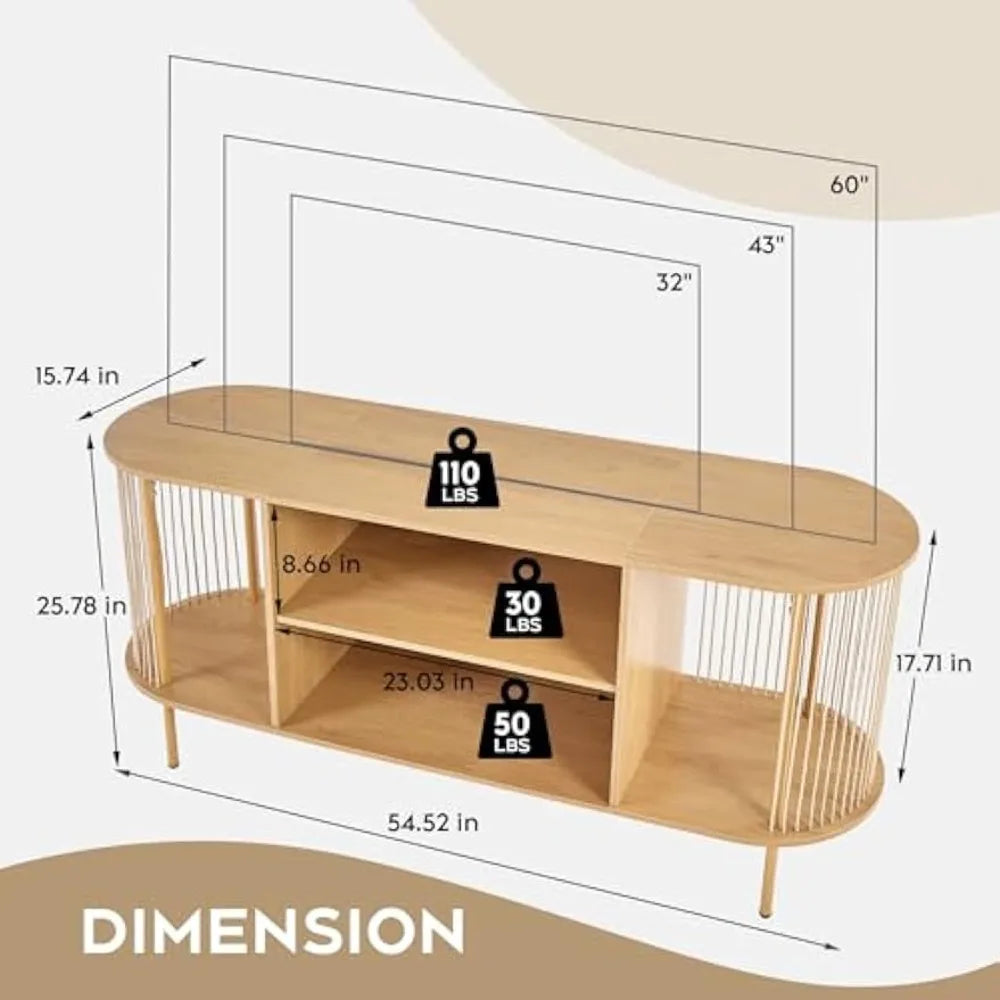 Oval Boho TV Console Hand-Woven Mid-Century Modern TV Stand Storage