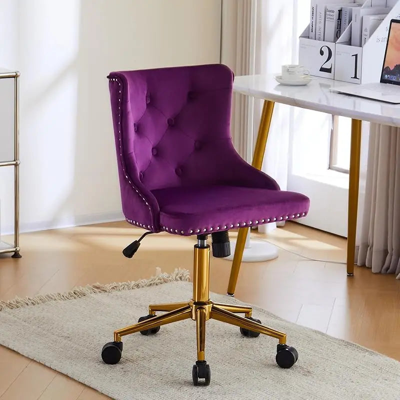 Mauve Purple Armless Home Office Desk Chair with Gold Base and Wheels