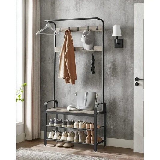 4-in-1 Coat Hanger Entryway Bench with Hooks and Storage Organizer