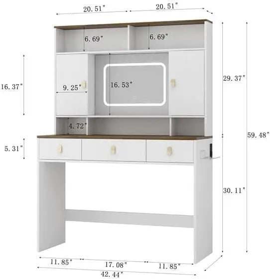 Large Modern Dressing Table Set with Lighted Mirror and Makeup Drawer